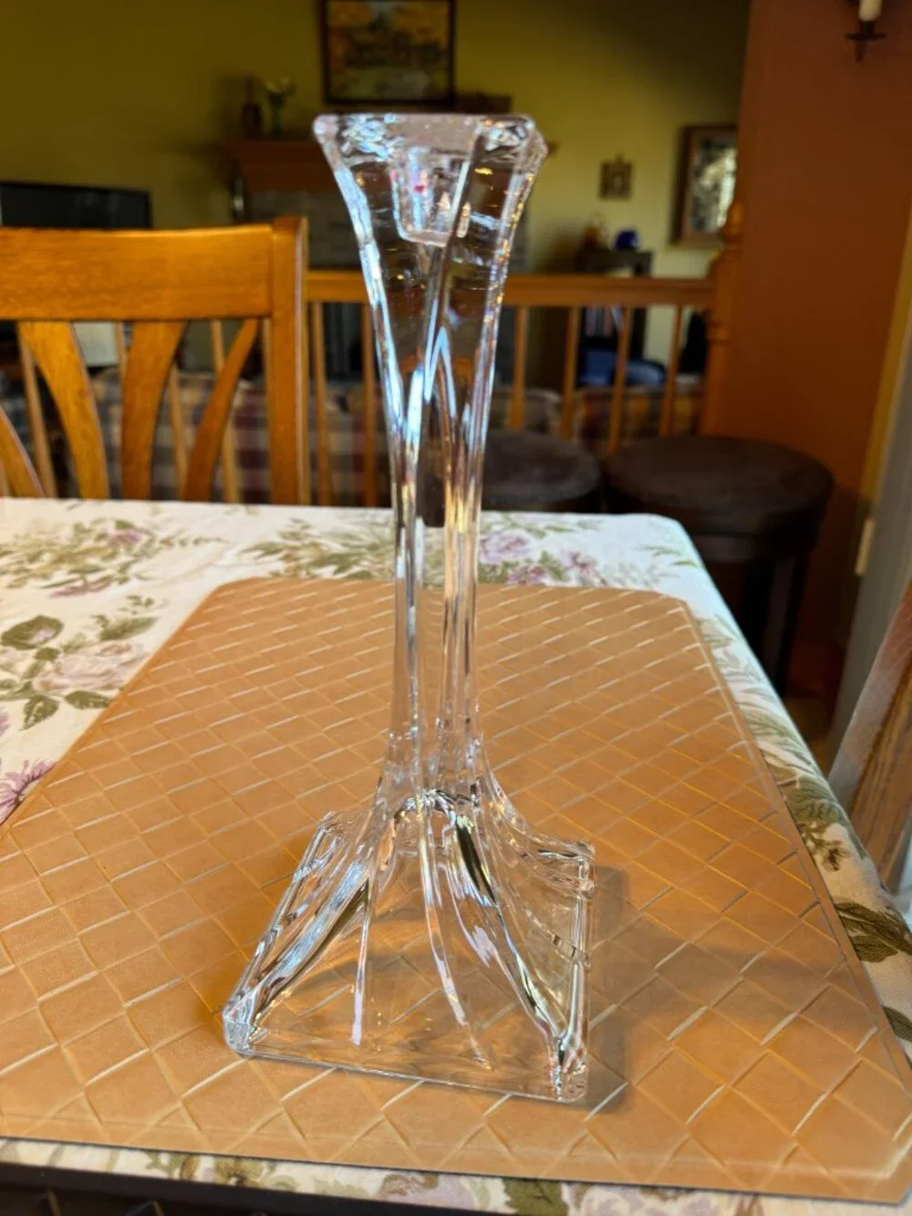 Pair of Delomb Toscany Tall Lead Crystal Clear Candlestick Holders 10